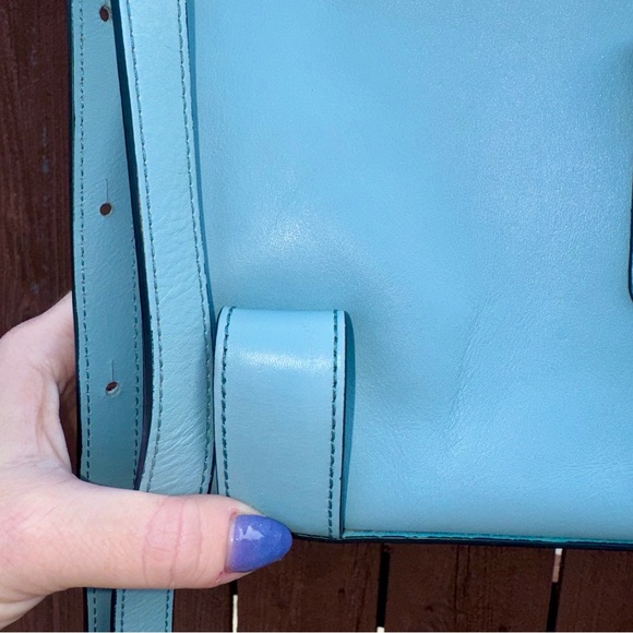 Orla Kiely Blue Punched Stem Leather Zip Crossbody Convertible Backpack Handbag - Picture 14 of 16